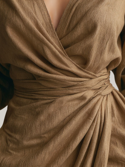 Blush Linen Wrap Maxi Dress