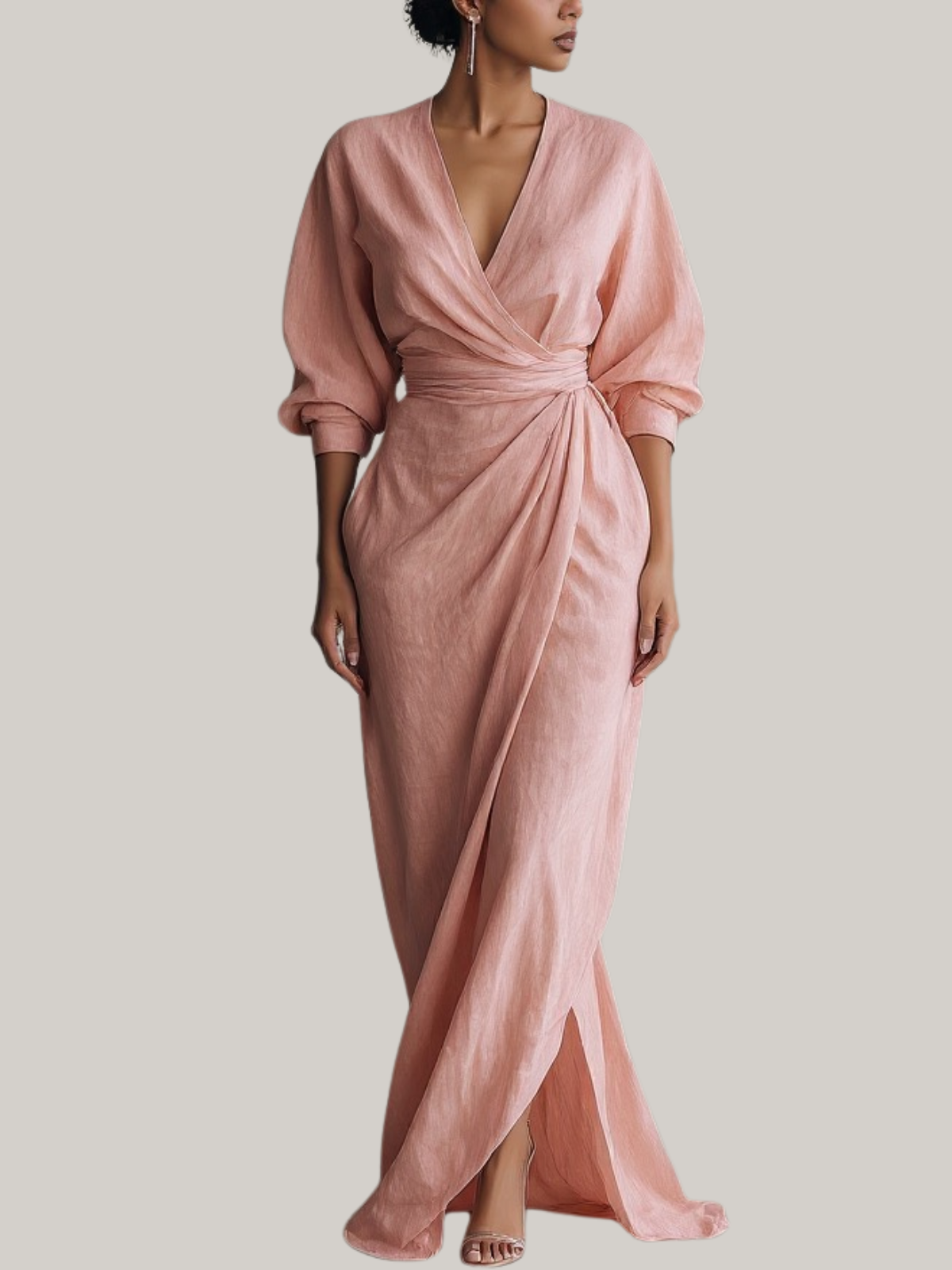Blush Linen Wrap Maxi Dress