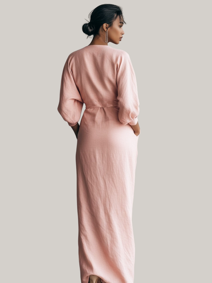 Blush Linen Wrap Maxi Dress