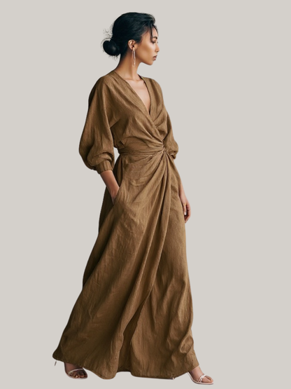 Blush Linen Wrap Maxi Dress