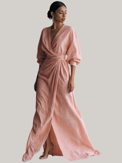 Blush Linen Wrap Maxi Dress