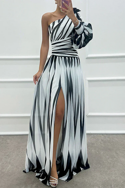 Shiloh - Robe Maxi Élégante à Rayures avec Une Épaule