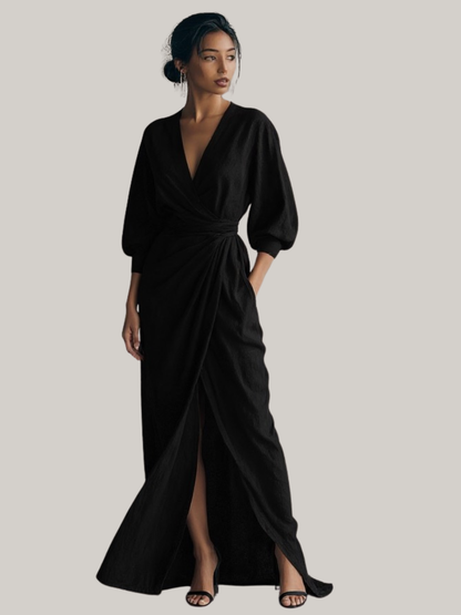 Blush Linen Wrap Maxi Dress