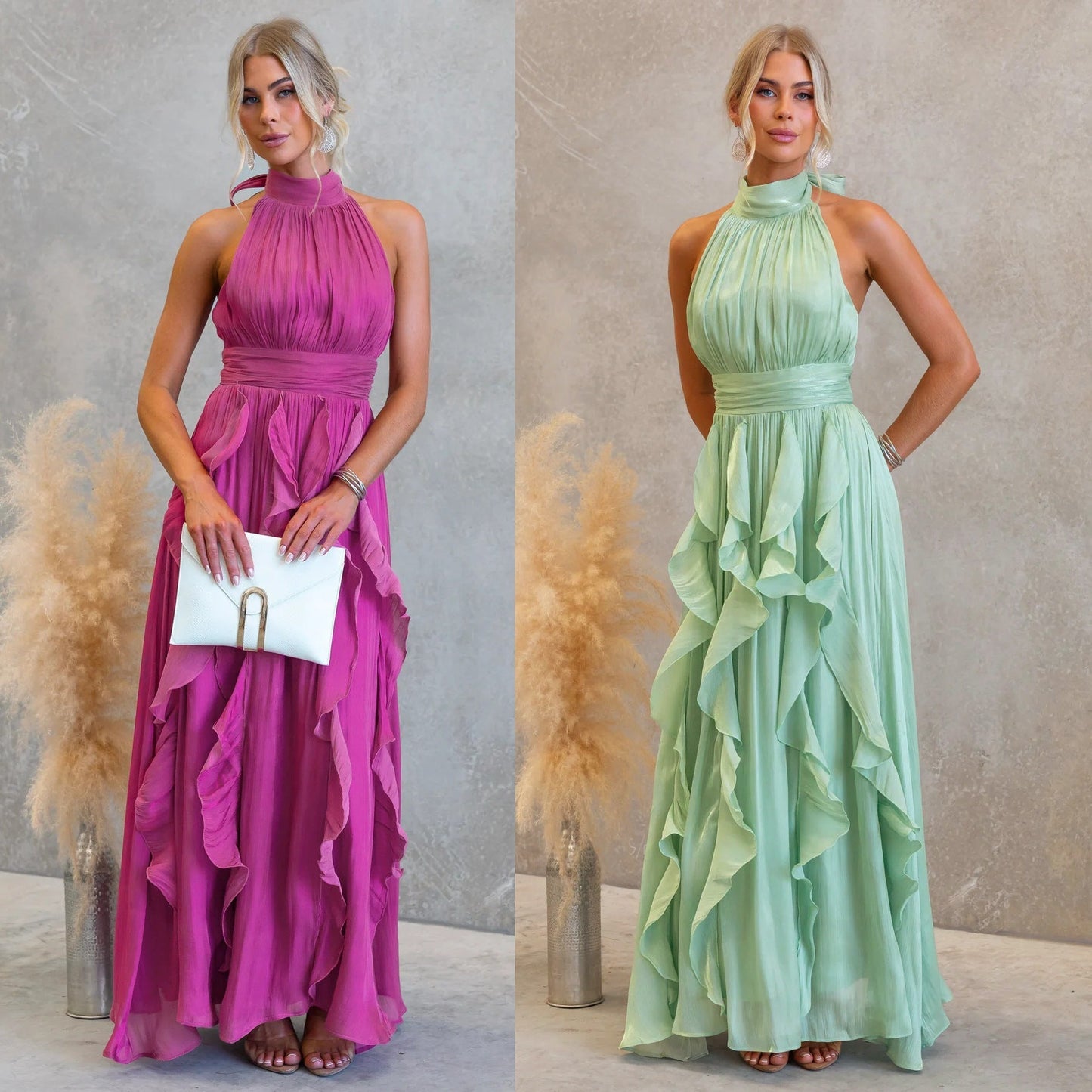 Vestido Maxi con Volantes Celestia