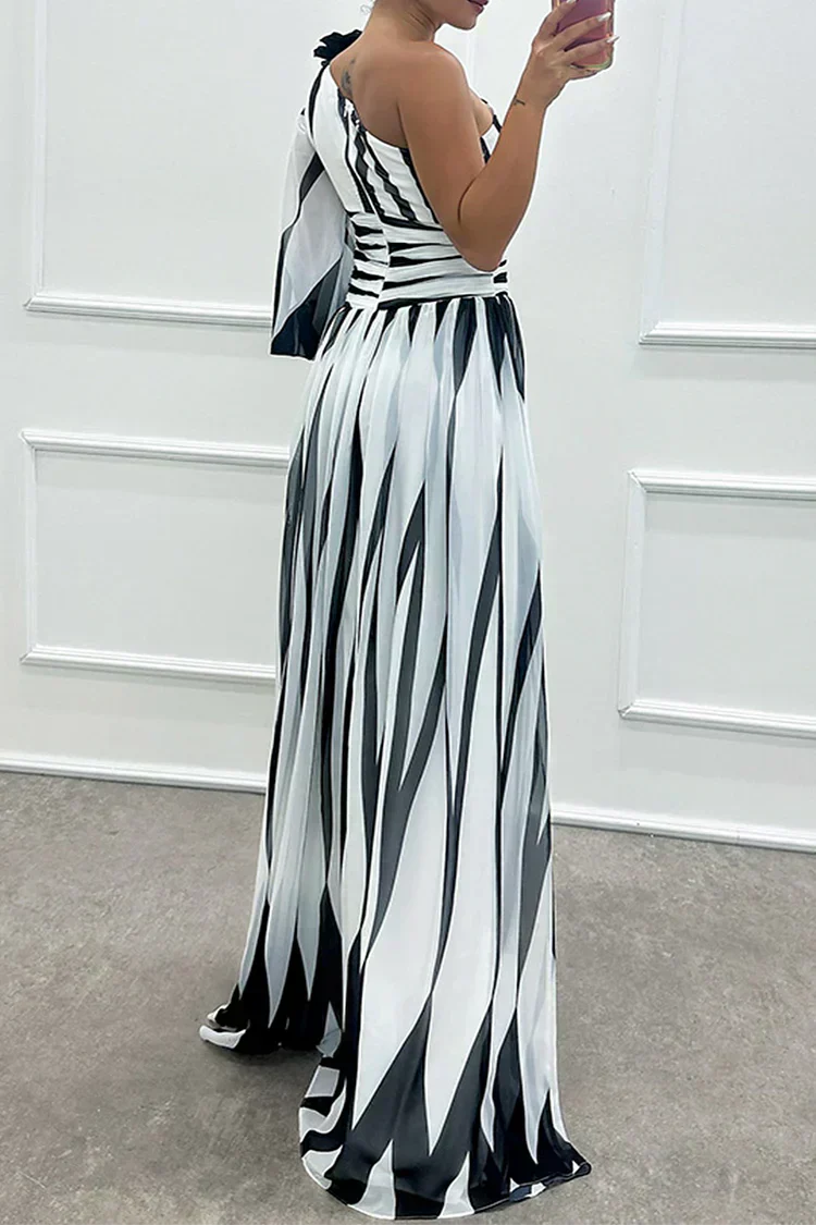 Shiloh - Robe Maxi Élégante à Rayures avec Une Épaule