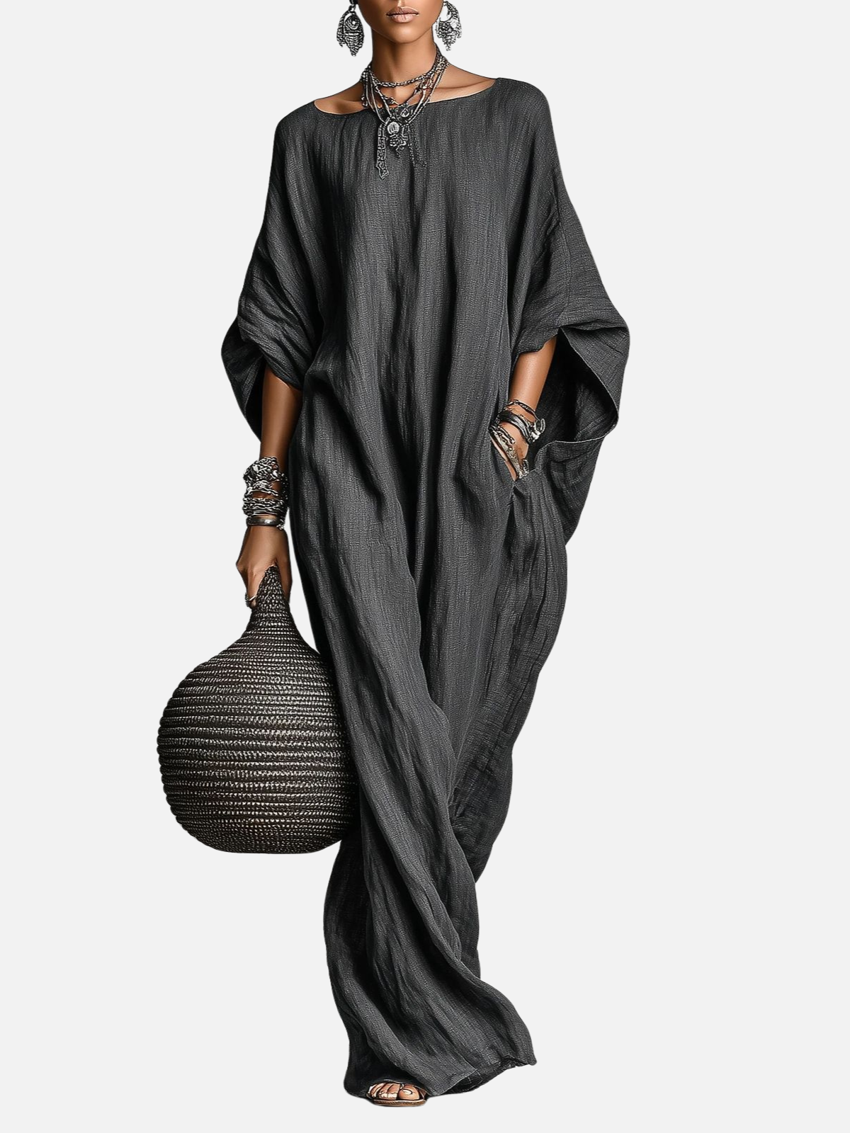Robe Longue Sans Manches en Coton et Lin Minimaliste Décontractée