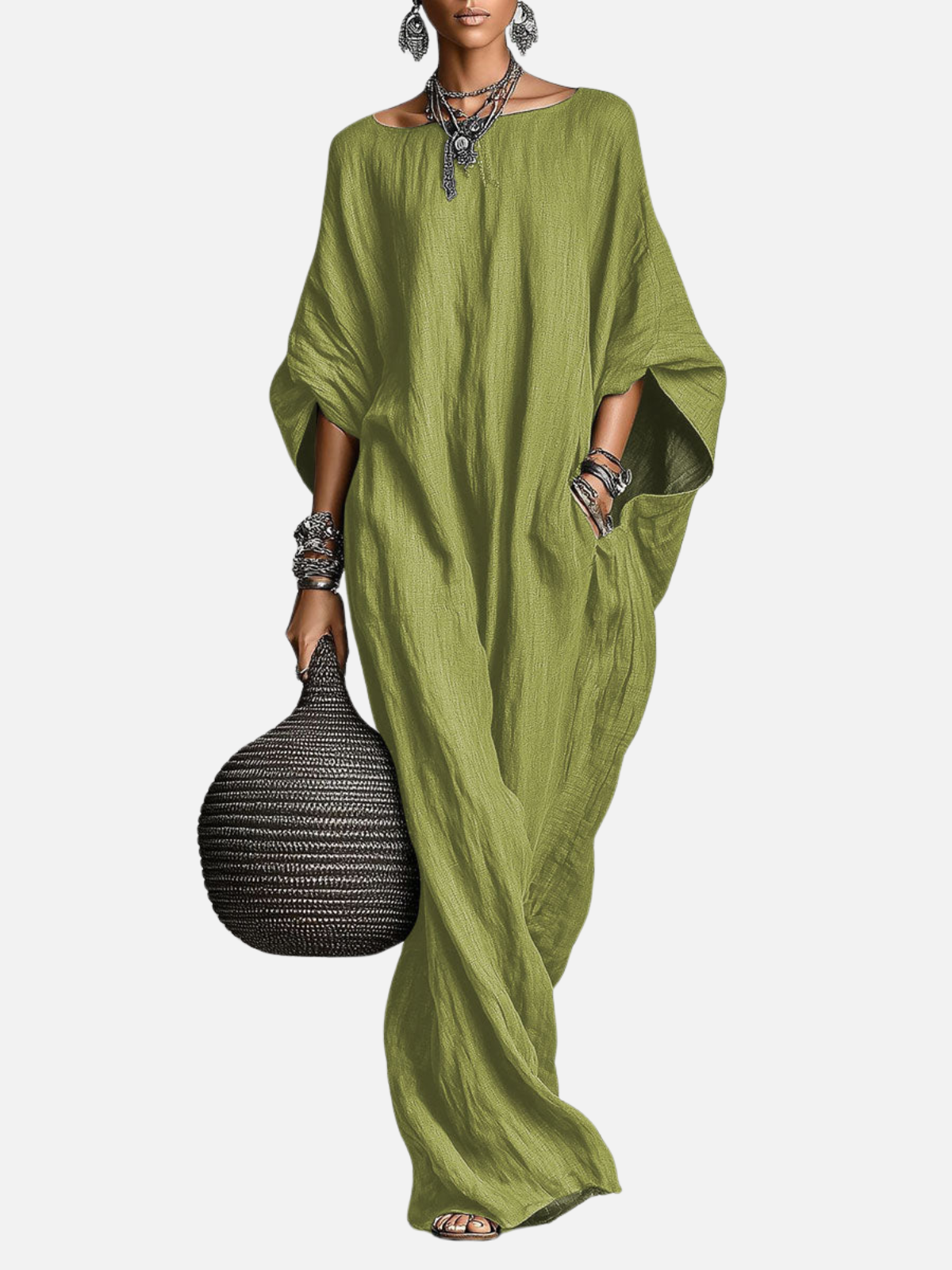 Robe Longue Sans Manches en Coton et Lin Minimaliste Décontractée