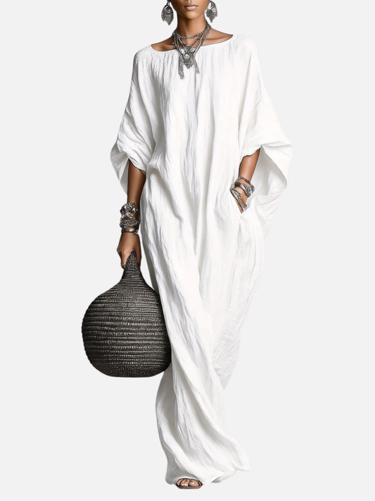 Robe Longue Sans Manches en Coton et Lin Minimaliste Décontractée