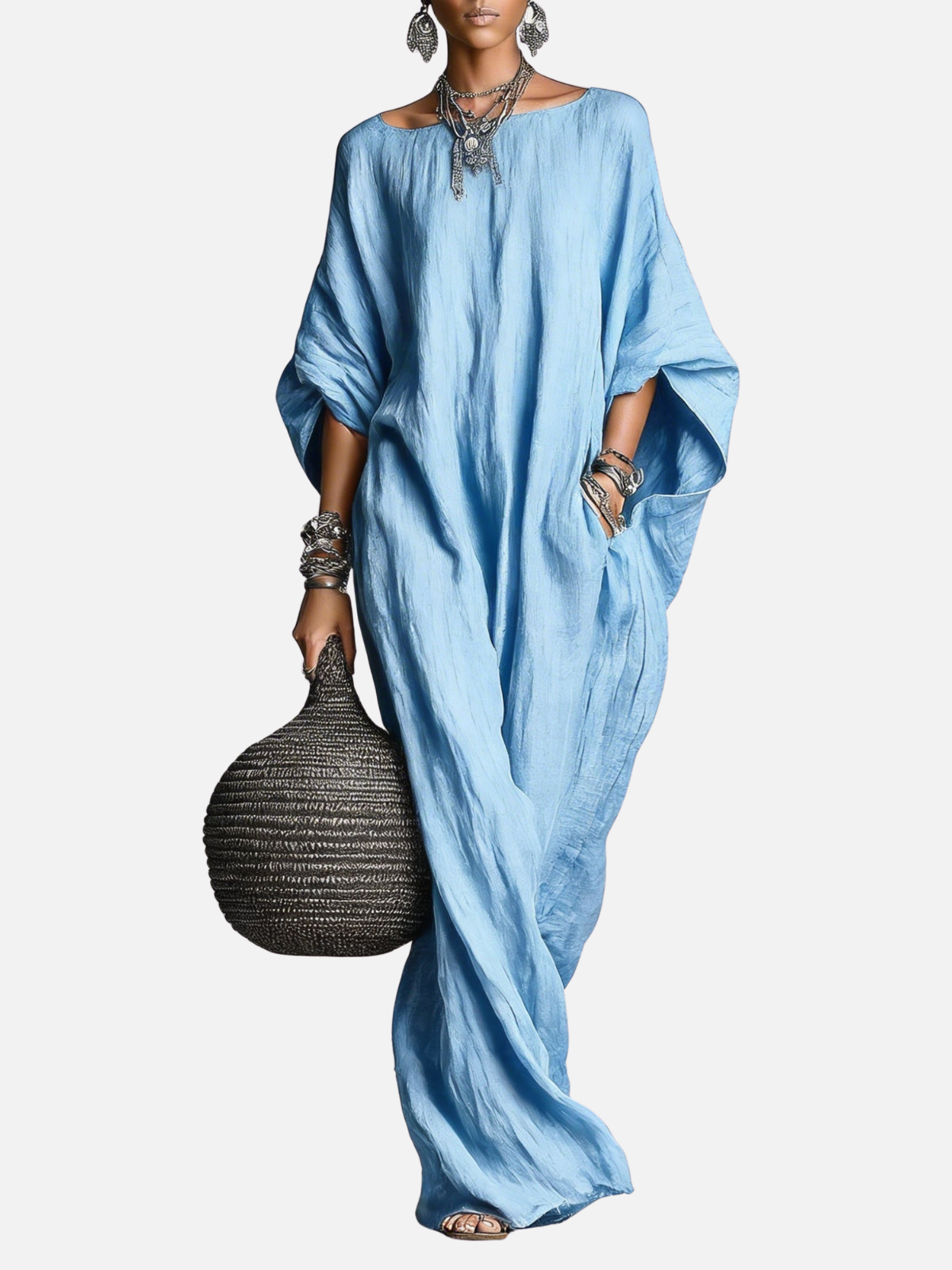 Robe Longue Sans Manches en Coton et Lin Minimaliste Décontractée