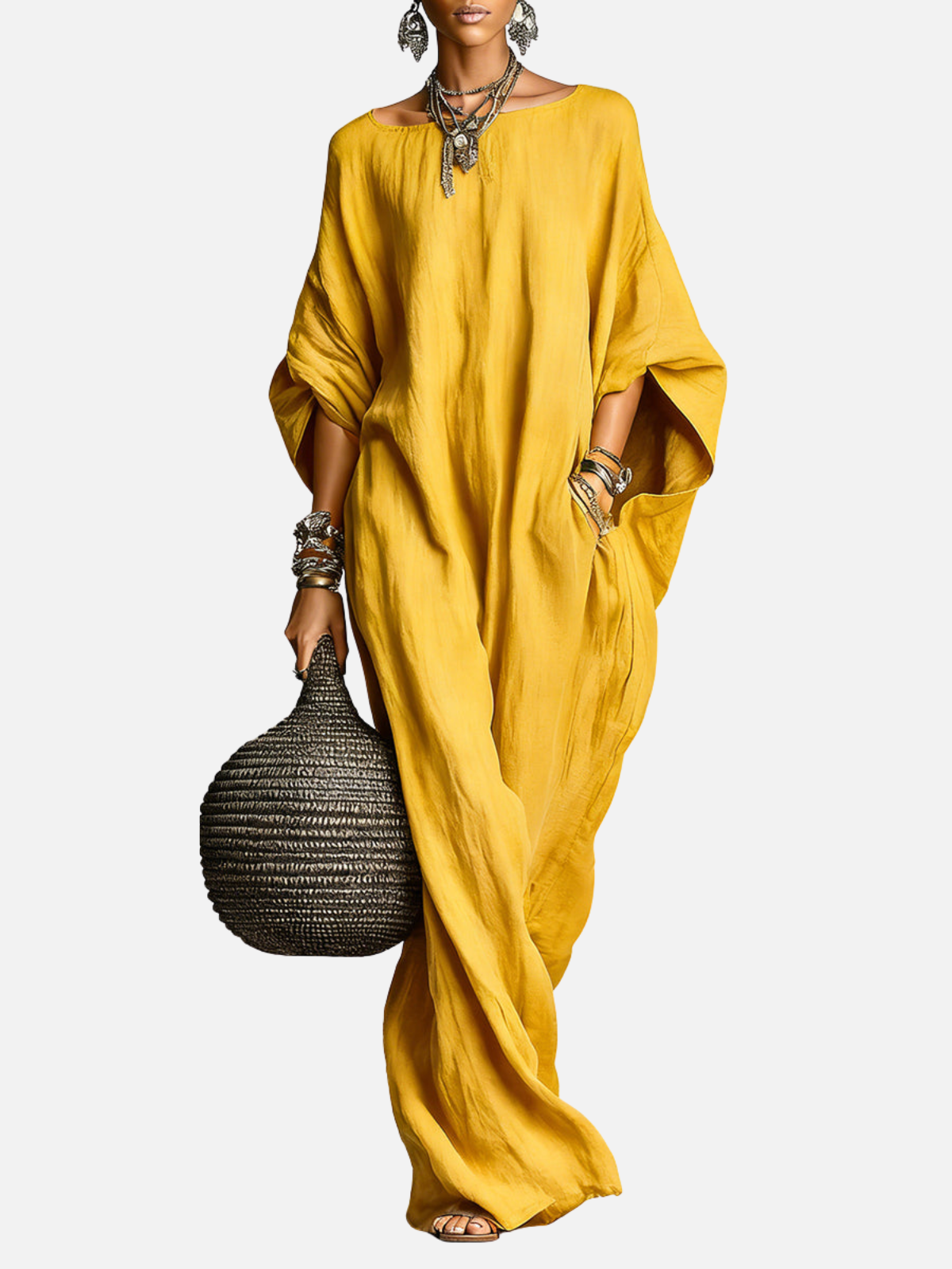 Robe Longue Sans Manches en Coton et Lin Minimaliste Décontractée