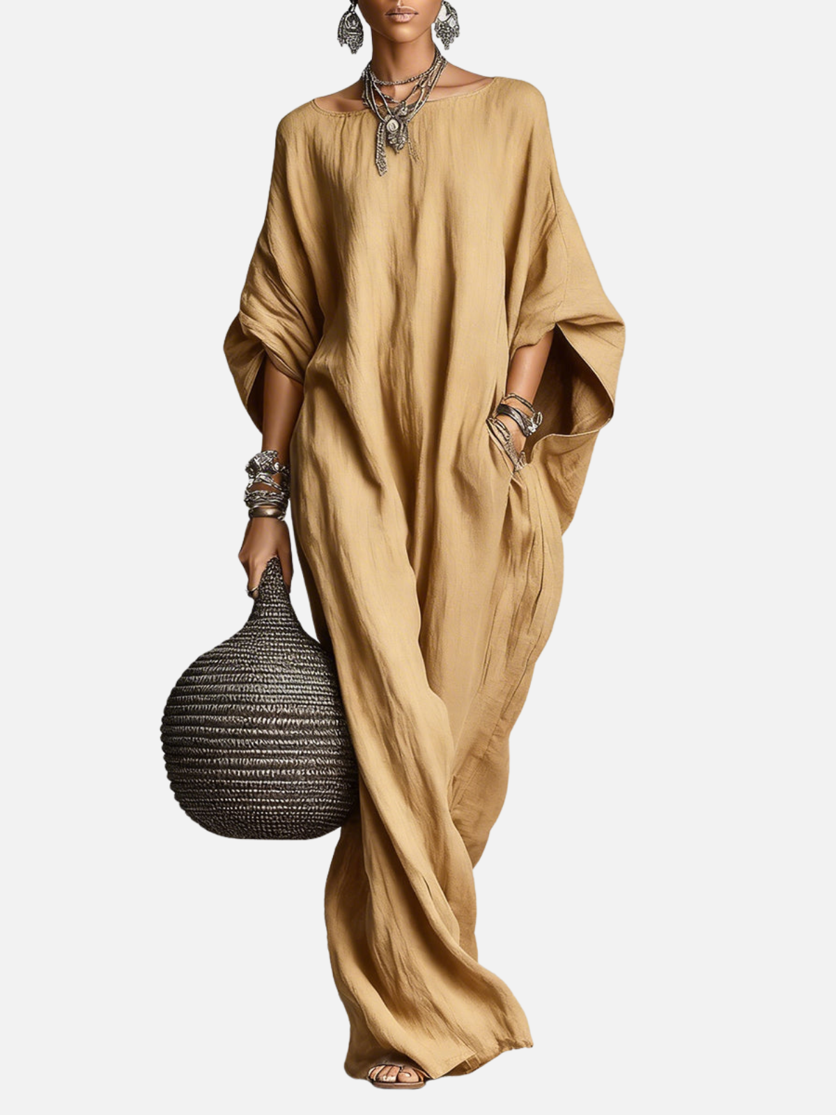 Robe Longue Sans Manches en Coton et Lin Minimaliste Décontractée