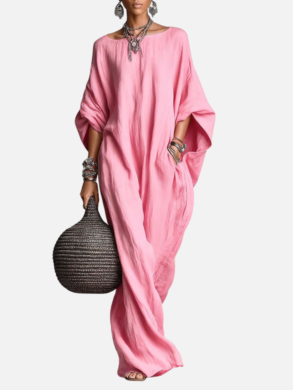 Robe Longue Sans Manches en Coton et Lin Minimaliste Décontractée