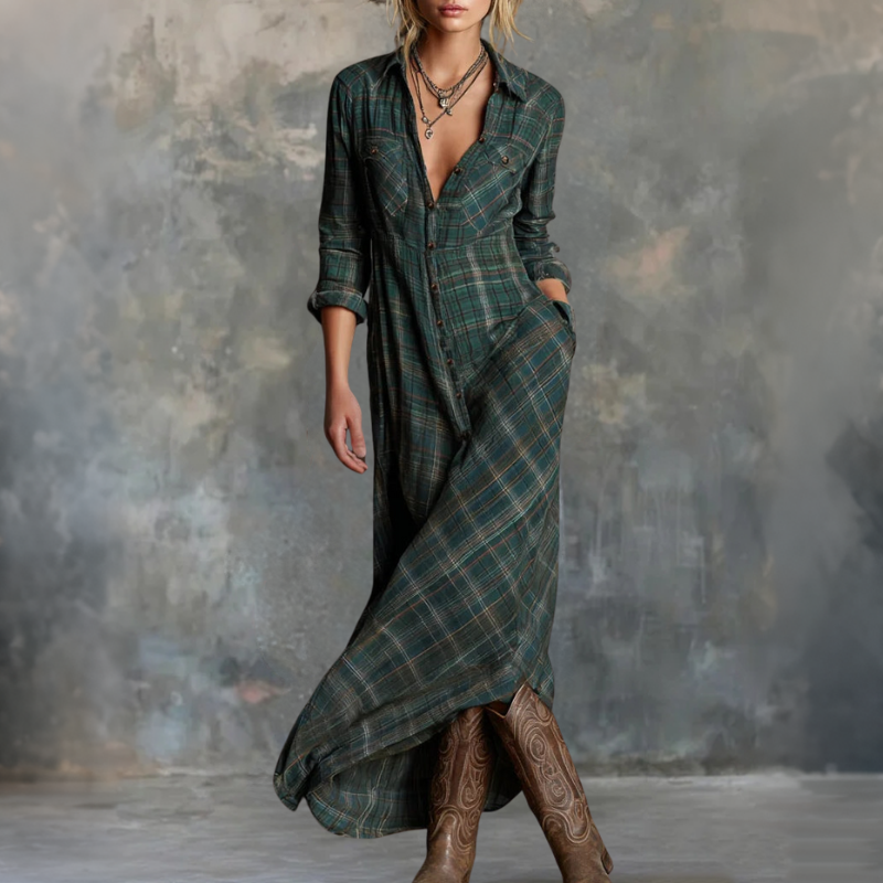 Talia™ | Robe à carreaux boho moderne