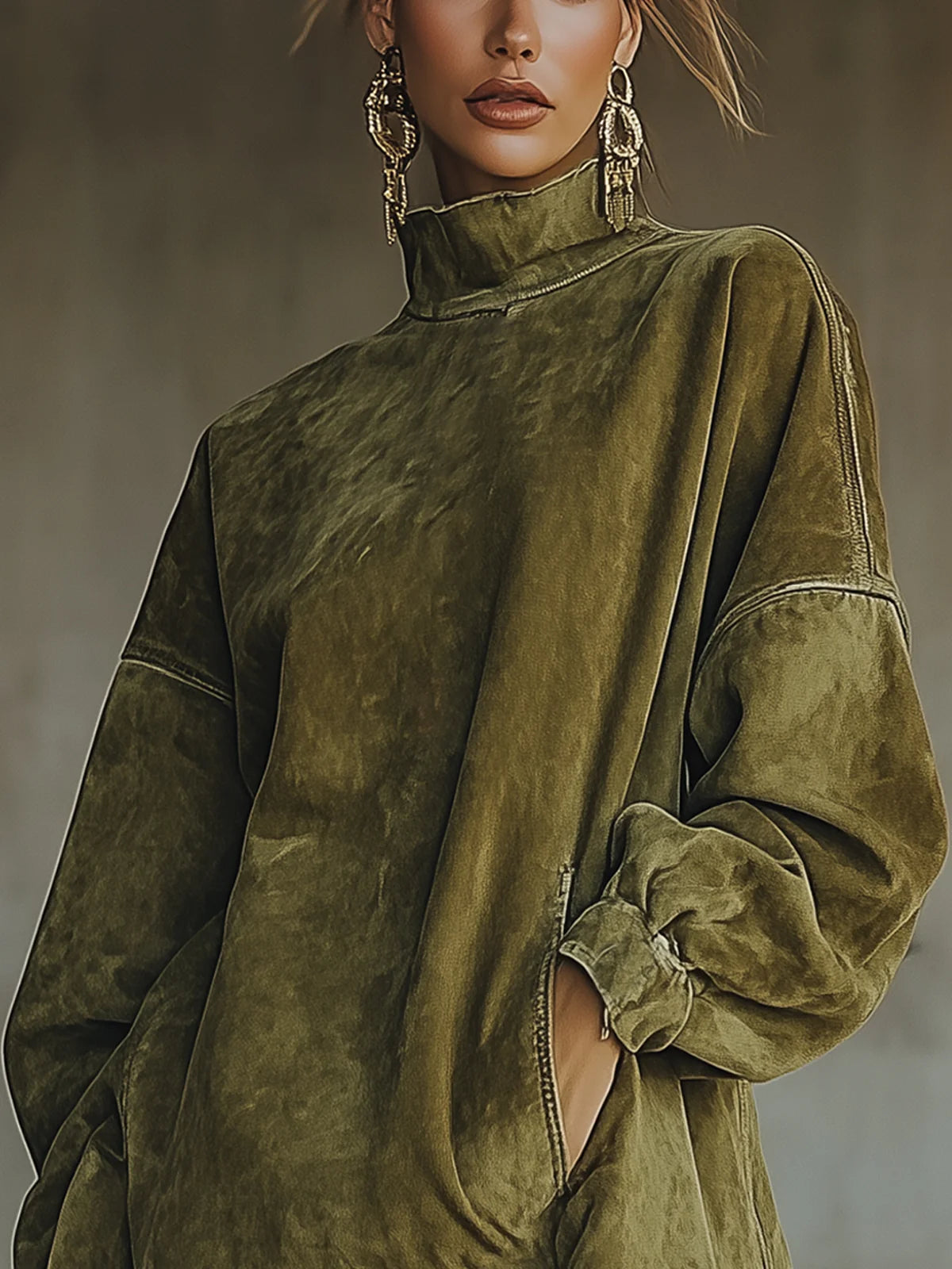 Gabriela | Robe en daim avec col montant et franges