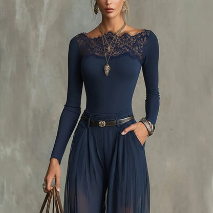 Ensemble Top Dentelle & Pantalon Large Marine