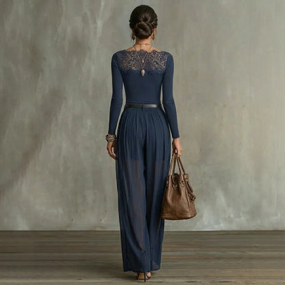 Ensemble Top Dentelle & Pantalon Large Marine