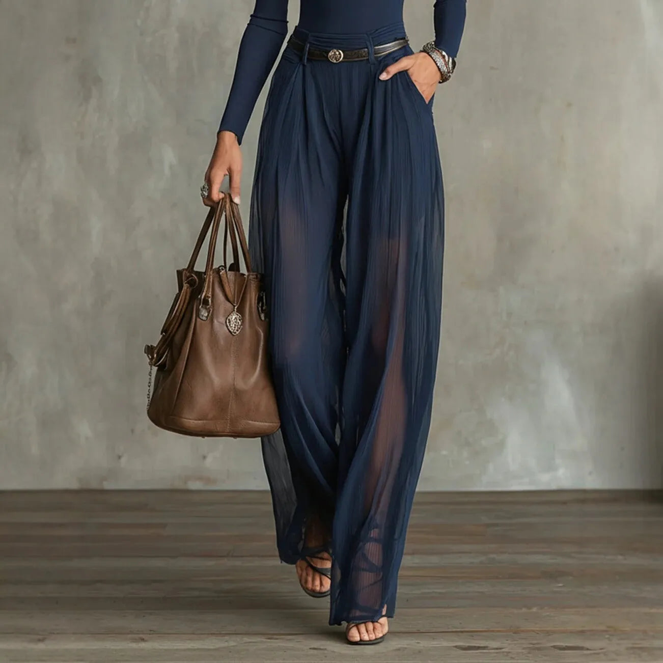 Ensemble Top Dentelle & Pantalon Large Marine