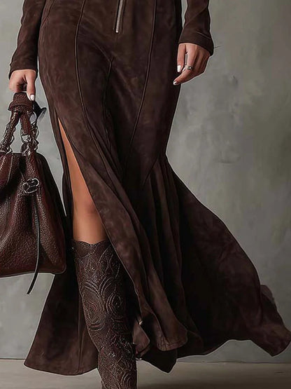 Noreva™ | Élégant peignoir ceinturé en simili-suède