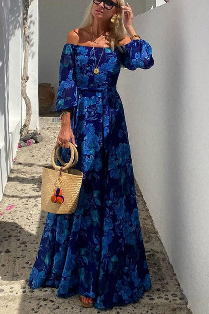 Francesca - Robe longue à imprimé floral et manches dénudées