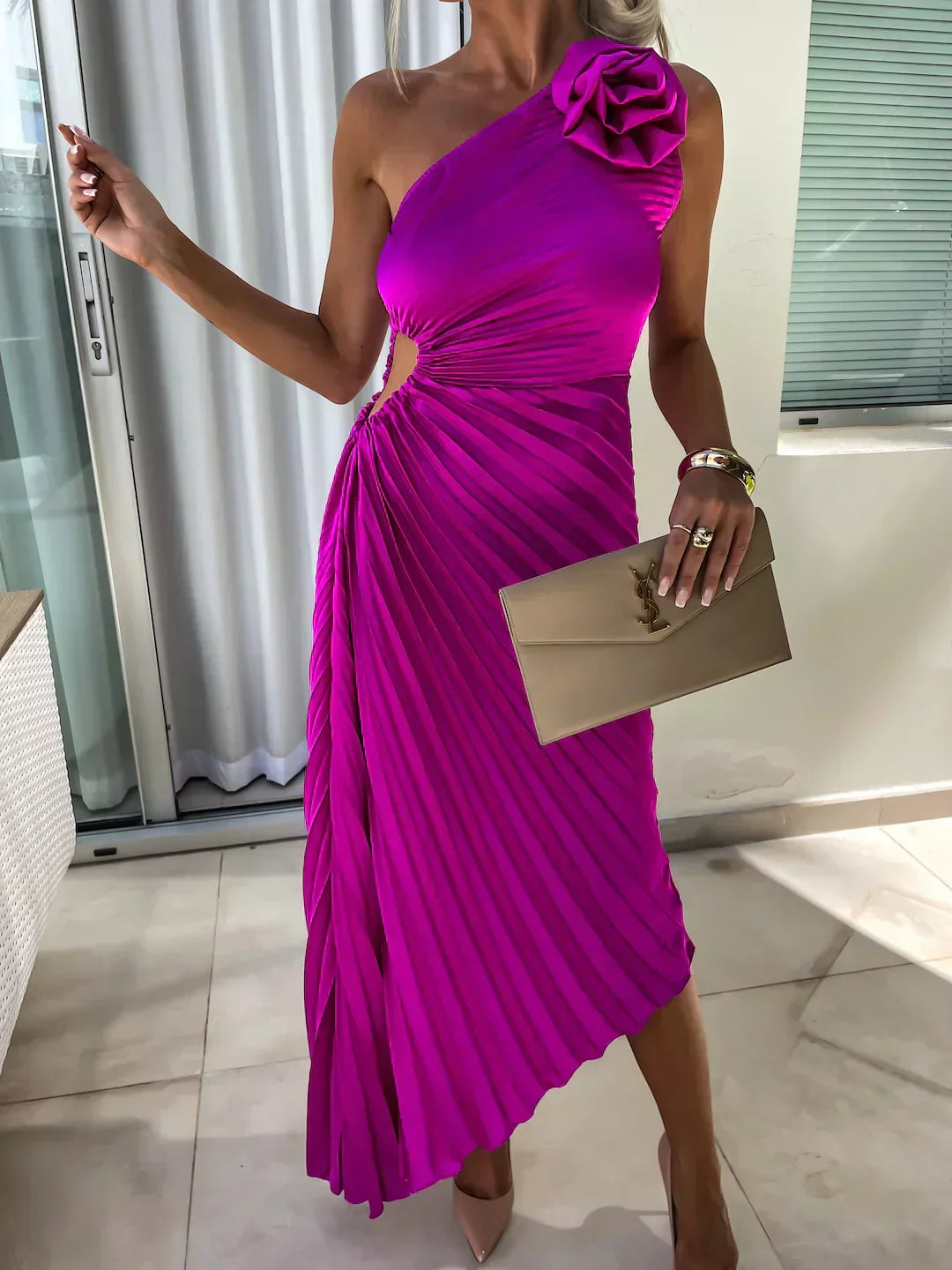 Eya™ | Élégant Robe Maxi Florale à Une Épaule