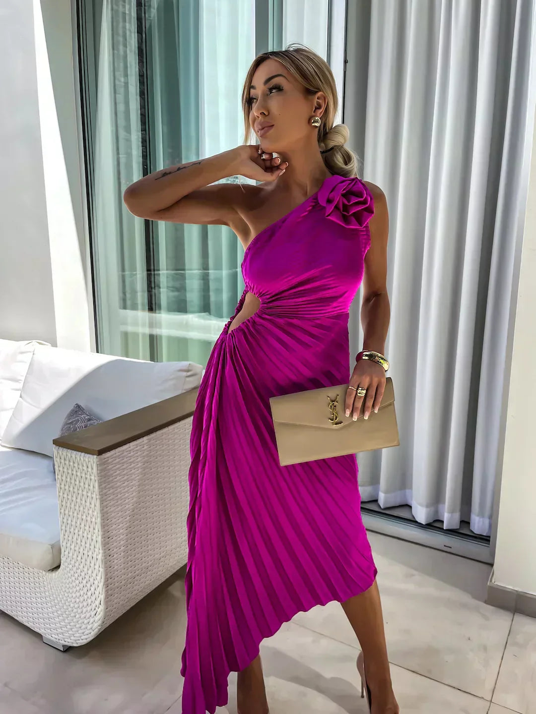 Eya™ | Élégant Robe Maxi Florale à Une Épaule