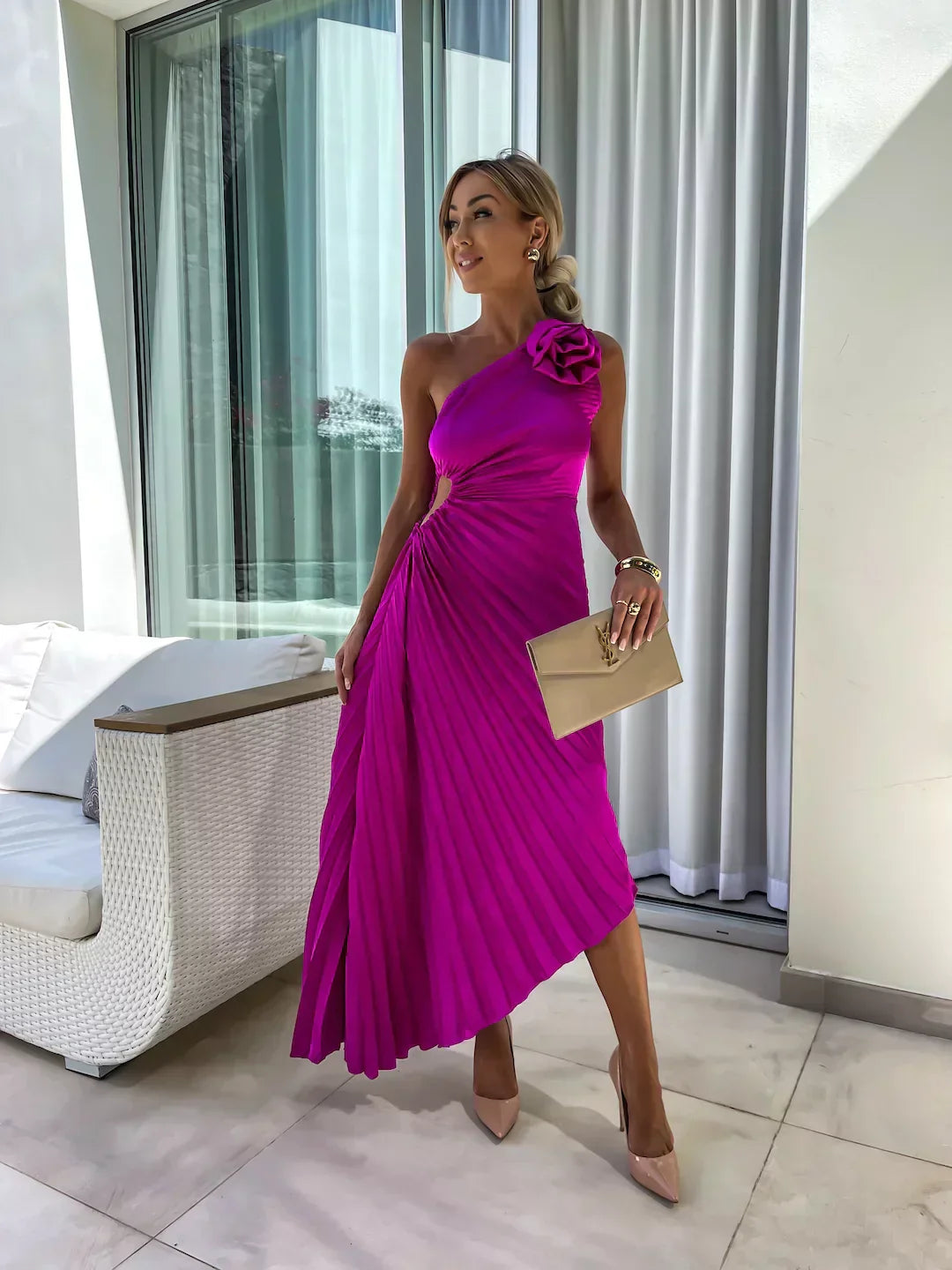 Eya™ | Élégant Robe Maxi Florale à Une Épaule