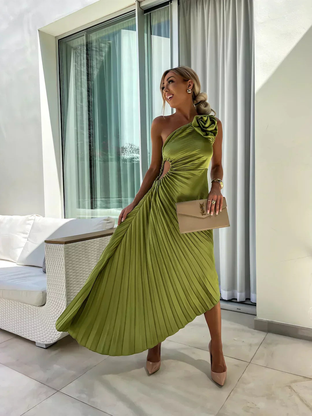 Eya™ | Élégant Robe Maxi Florale à Une Épaule