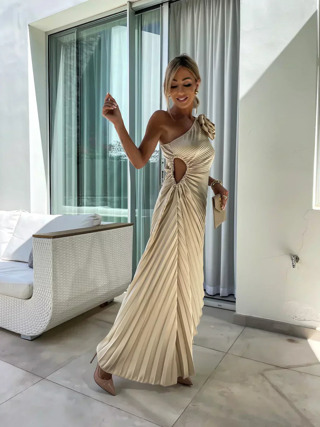 Eya™ | Élégant Robe Maxi Florale à Une Épaule