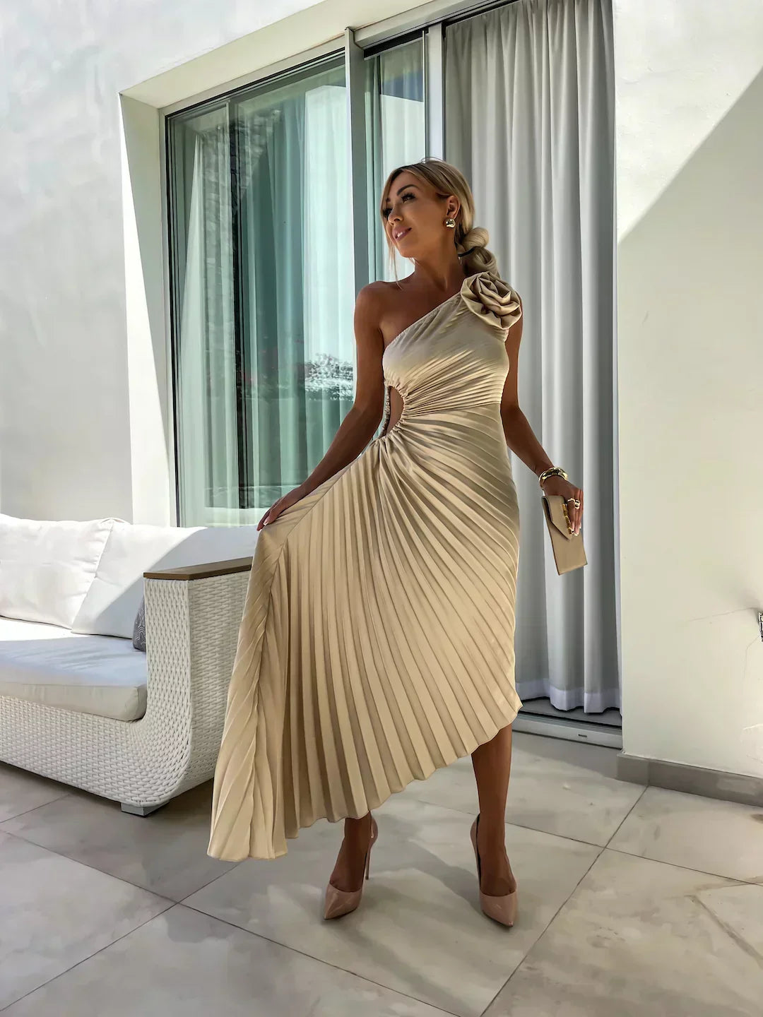 Eya™ | Élégant Robe Maxi Florale à Une Épaule